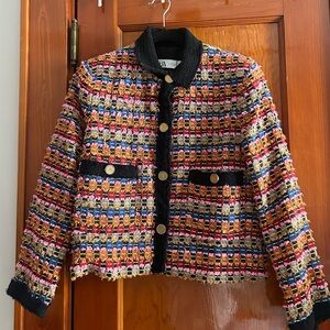 Zara Multicolor Tweed Jacket with Black Details
